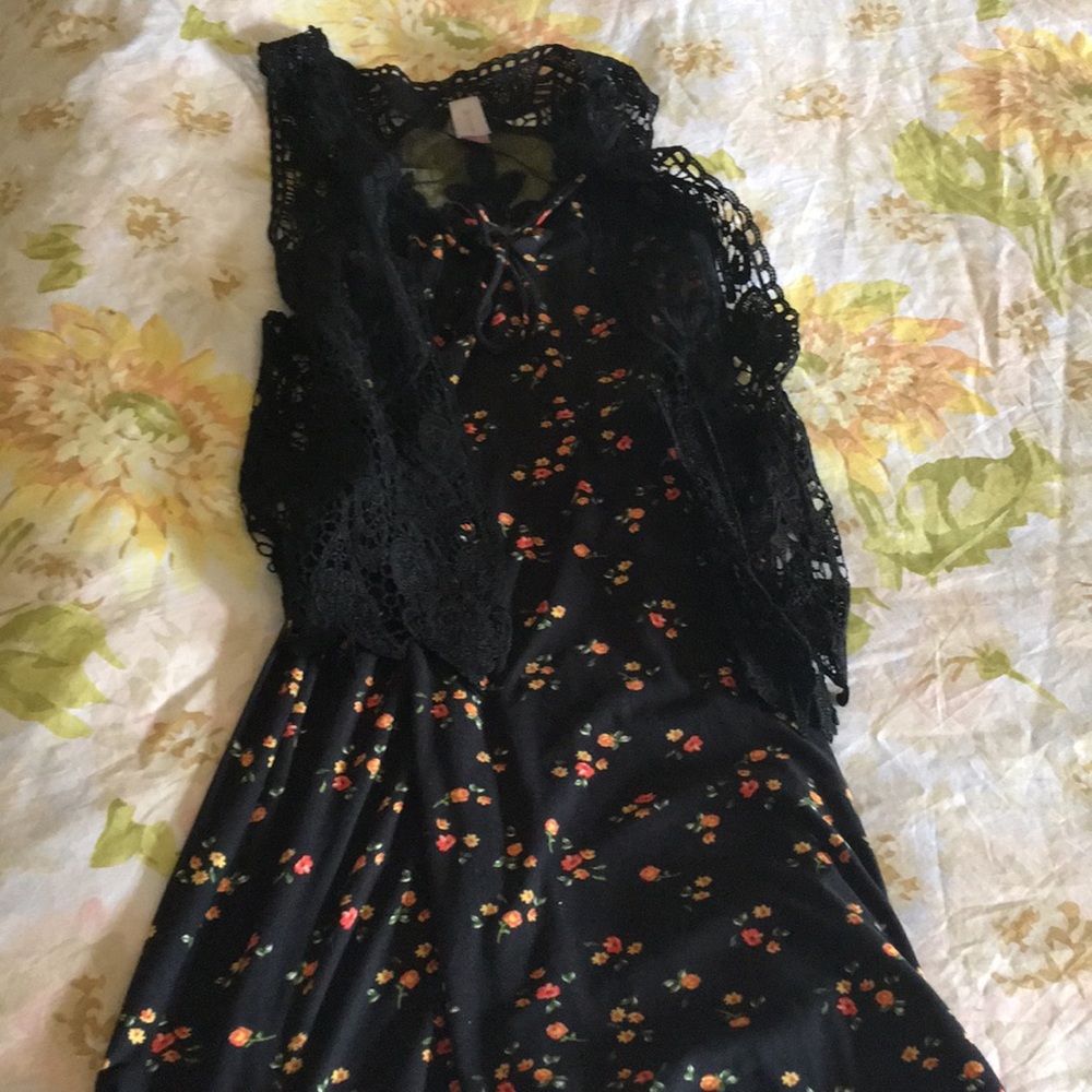 Spaghetti strap dress with lace vest